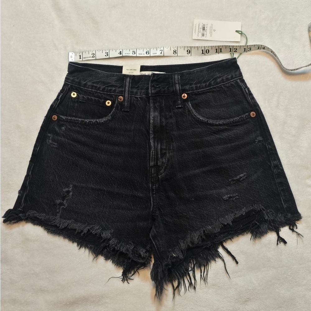 AE 77 High Rise Cutoff Black Denim Short Size 24 NWT